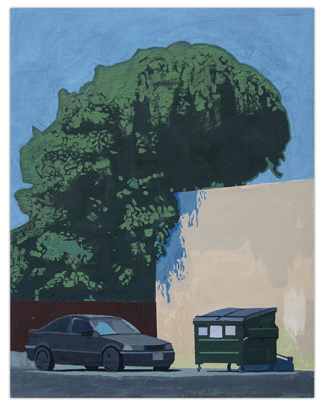 a painting of a car and a tree